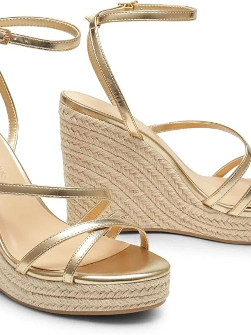 DREAM PAIRS Raffia Platform Wedge Sandals | Gold Strappy Espadrille | Women's 7